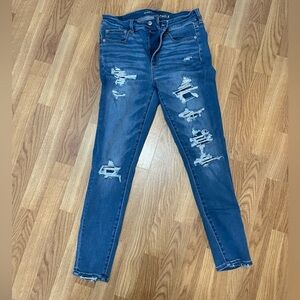 American Eagle Outfitters Women's Ripped Dark Blue Skinny Jeans
